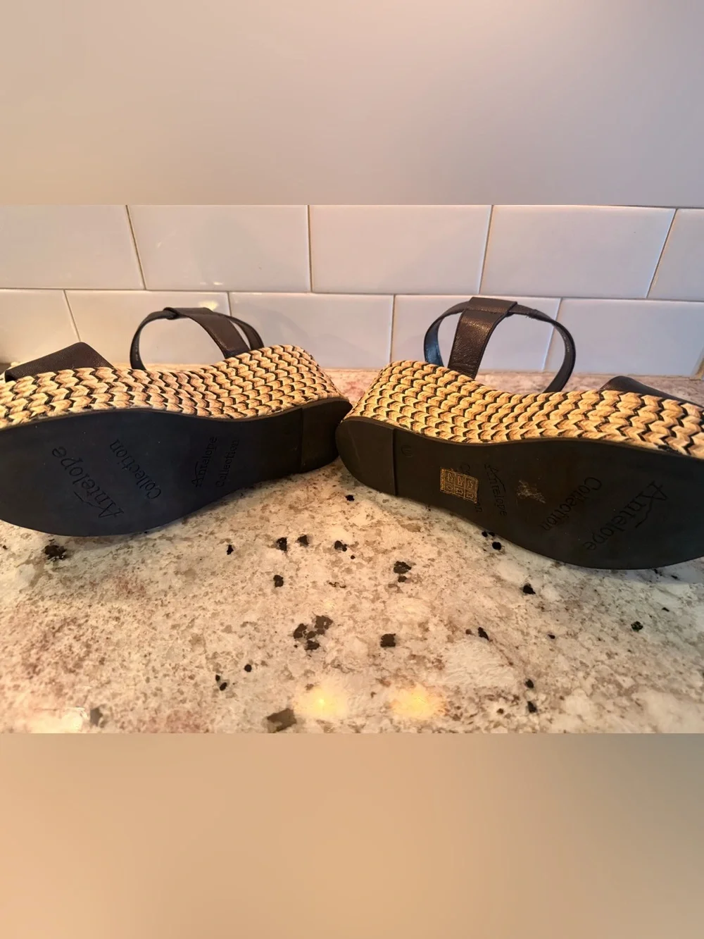 Antelope Black Leather Platform Espadrille Sandals